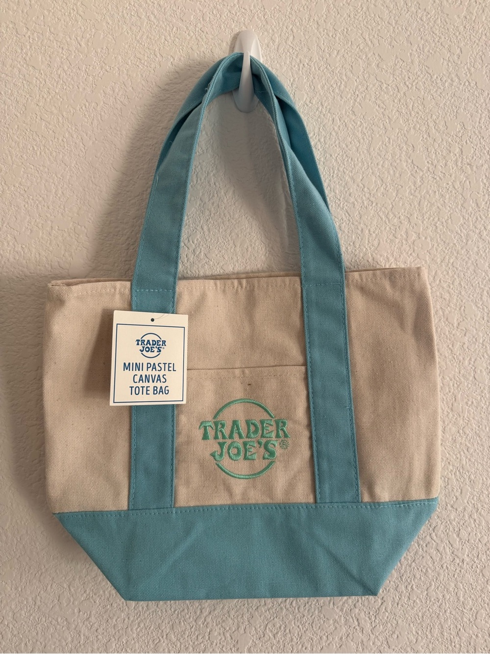 Trader Joe’s Canvas Tote Bag in Pastel Blue and Cream